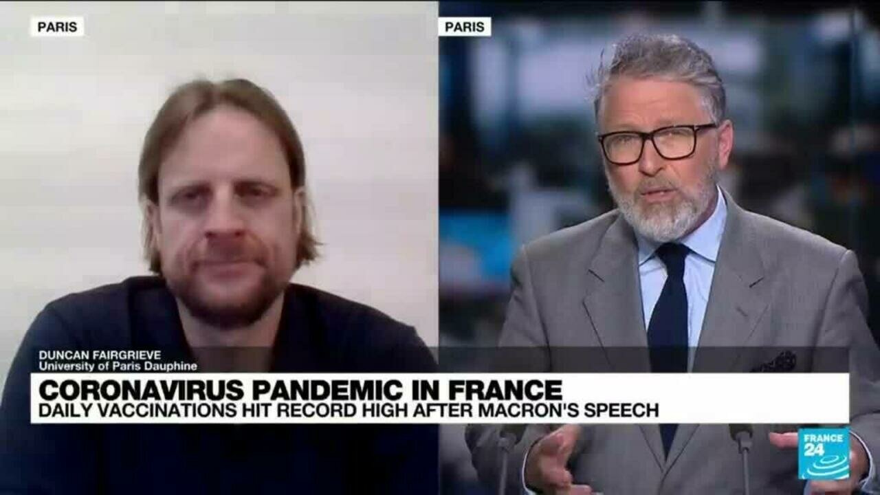 Interview on French rolling news channel France24 about political and legal issues arising from President Macron’s latest announcements on CV-19 measures